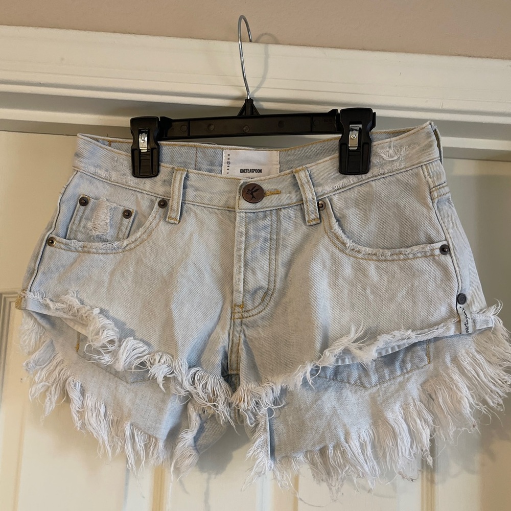 One Teaspoon Blue Distressed Jean Shorts